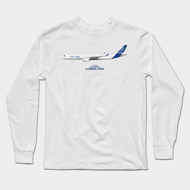 Illustration of Airbus A350 F-WXWB Long Sleeve T-Shirt by SteveHClark